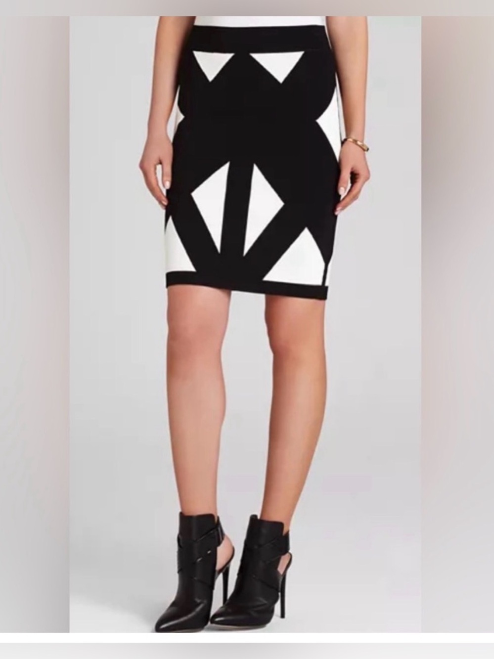 BCBGMaxAzria Natalee Black and White Geometric Pencil Skirt